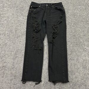 Levis Jeans Womens 29x26 Black 501 Original Fit Cropped Distressed Button Fly